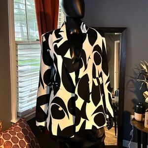 Black and White Artistic Blazer with High Collar